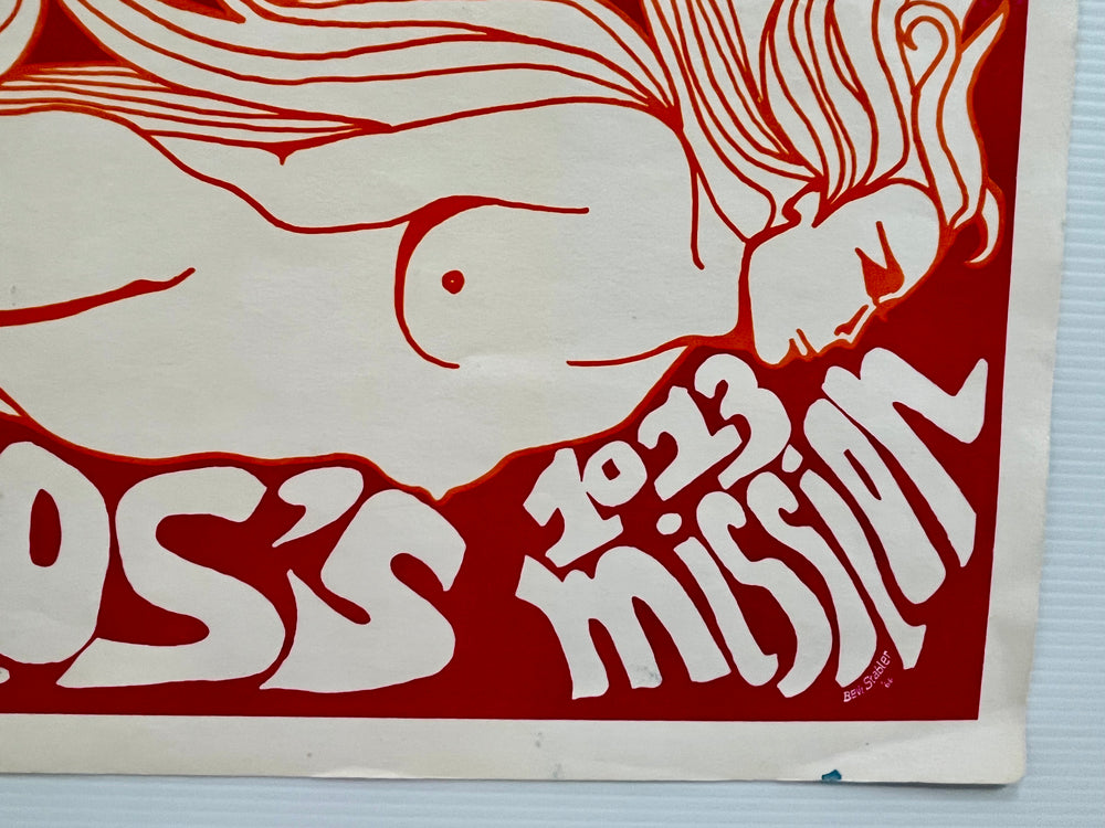 Original 1966 Psychedelic Center Poster Fat Hummingbird Carlo’s SF Bevi Stabler