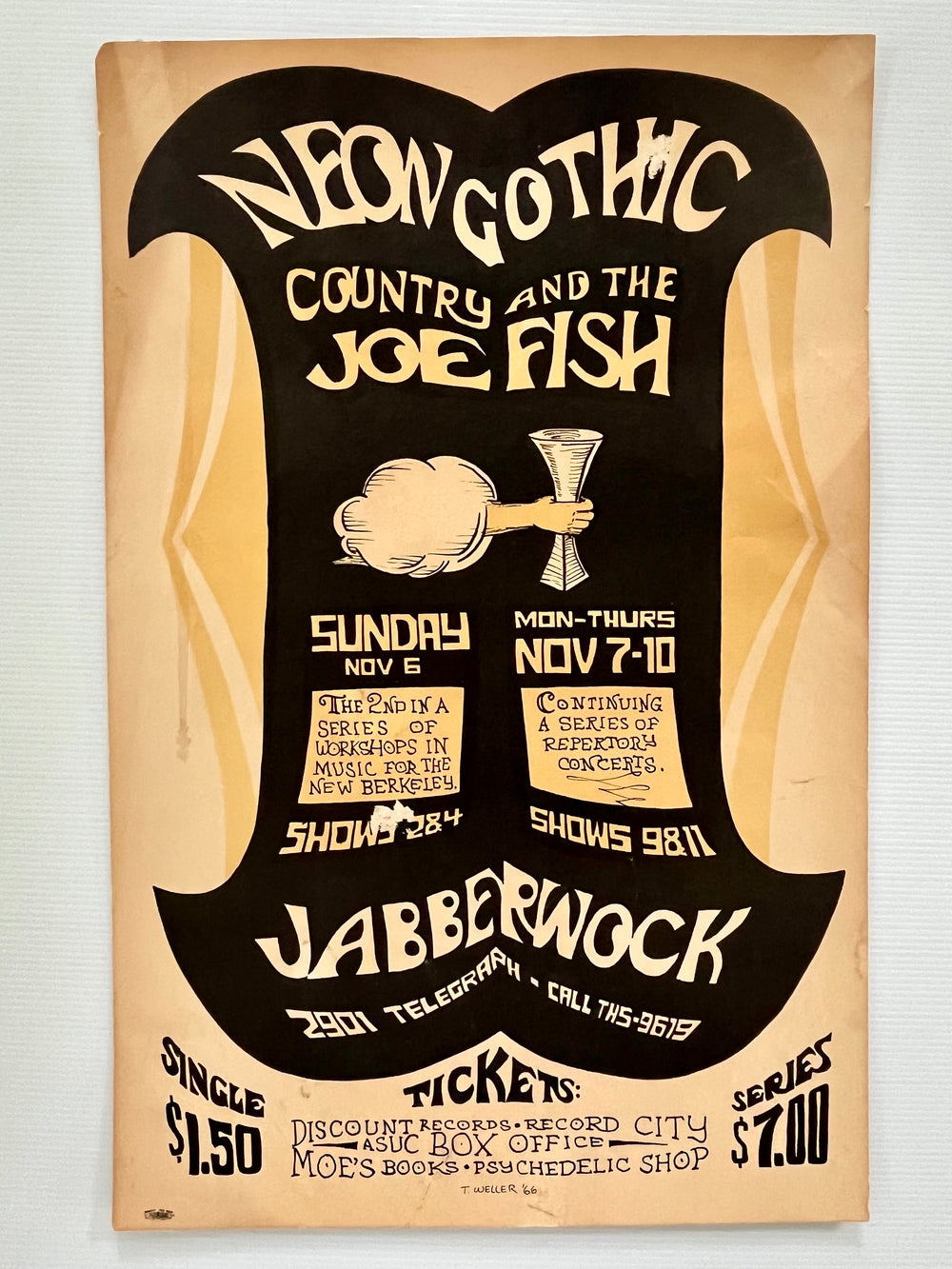 Original 1966 Country Joe & The Fish Jabberwock Berkeley Concert Poster Tom Weller AOR 2.285