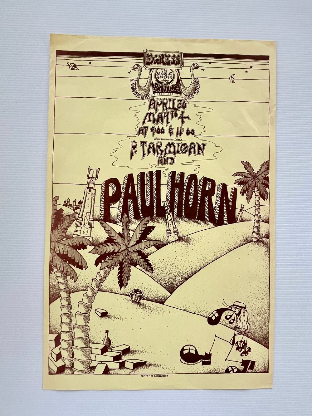 Original 1974 Paul Horn Concert Poster San Francisco 739 Bryant St Psychedelic Jazz