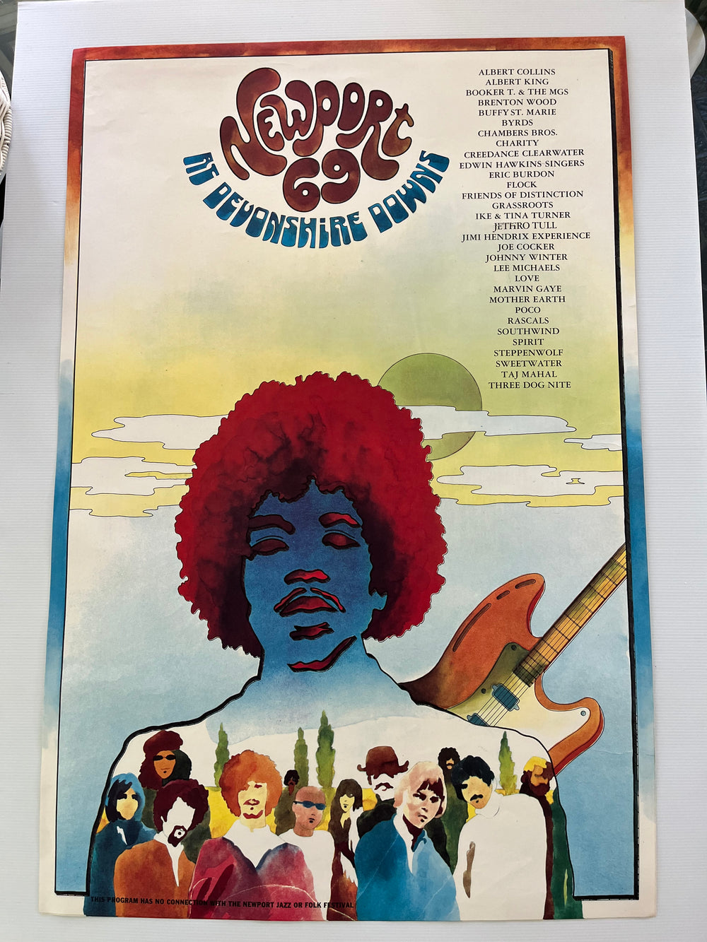 1969 Newport 69 Devonshire Downs Jimi Hendrix Original Concert Poster 24x36
