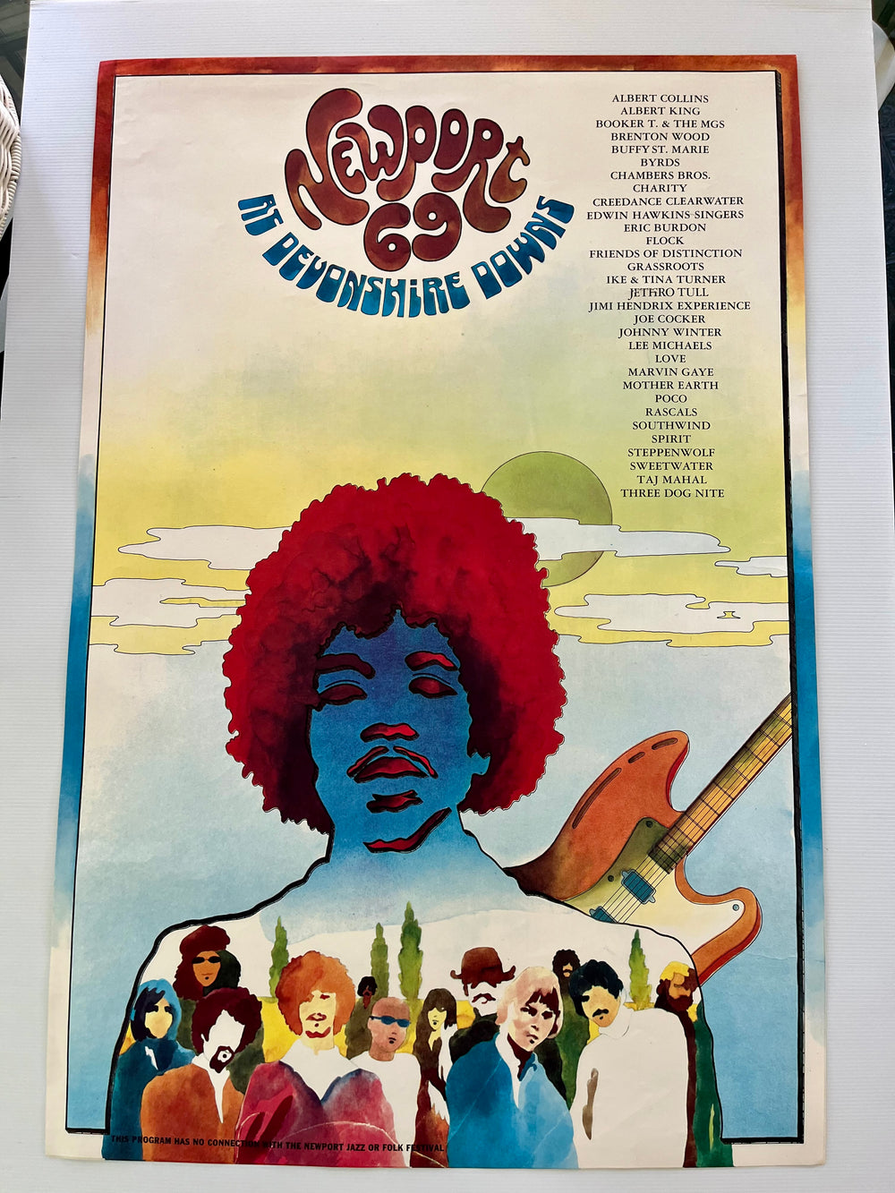 1969 Newport 69 Devonshire Downs Jimi Hendrix Original Concert Poster 24x36