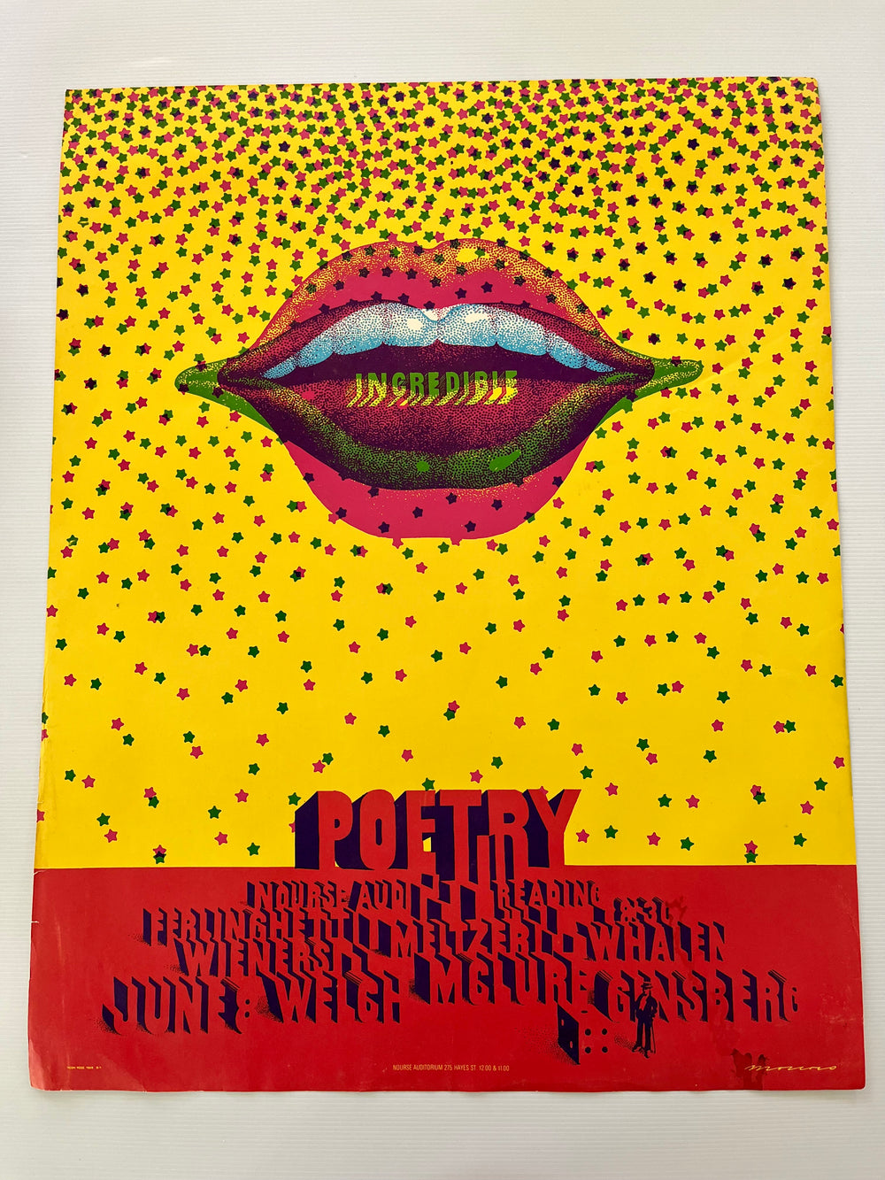 1968 Victor Moscoso Incredible Poetry NR-24 B-5 Original Poster Ginsberg Ferlinghetti