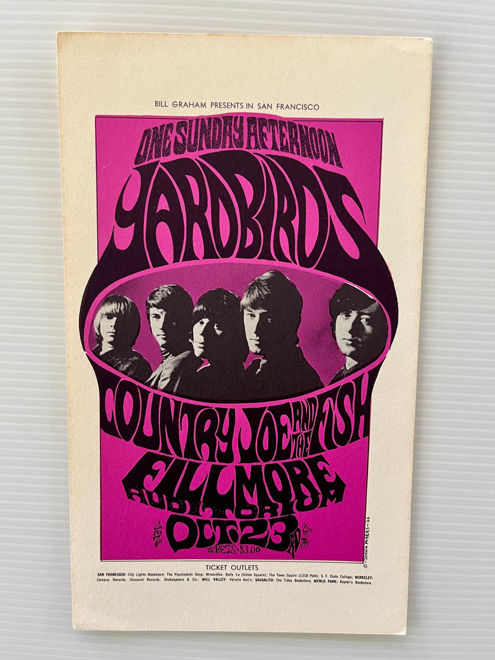 1966 Yardbirds Jeff Beck Jimmy Page BG-33 Fillmore Original Concert Postcard 7.5x4.5