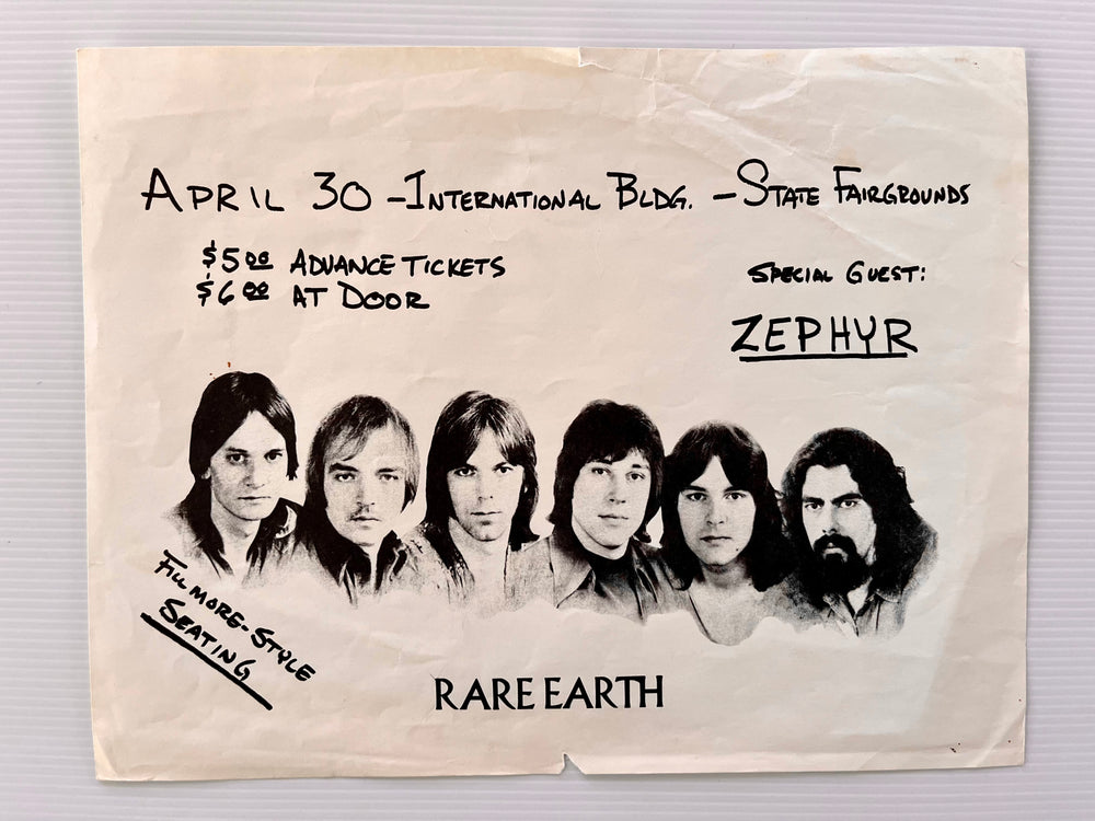 Vintage Rare Earth Zephyr Original Concert Poster April 30 State Fairgrounds