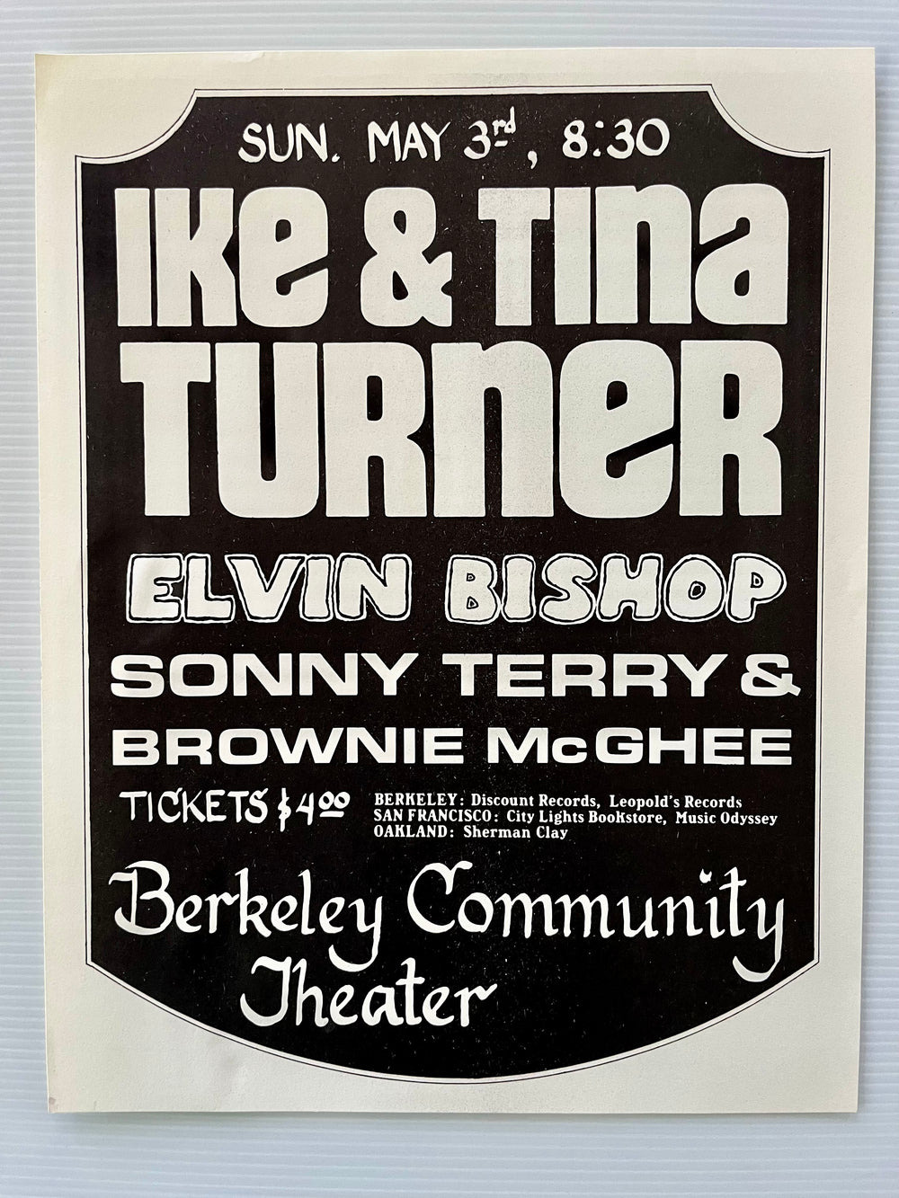 1970 Ike & Tina Turner Elvin Bishop Berkeley Community Theatre Original Handbill