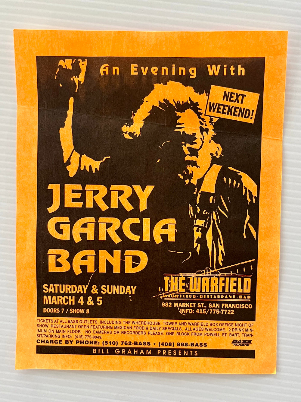 1995 Jerry Garcia Band Warfield Handbill Bill Graham March 4-5 Grateful Dead