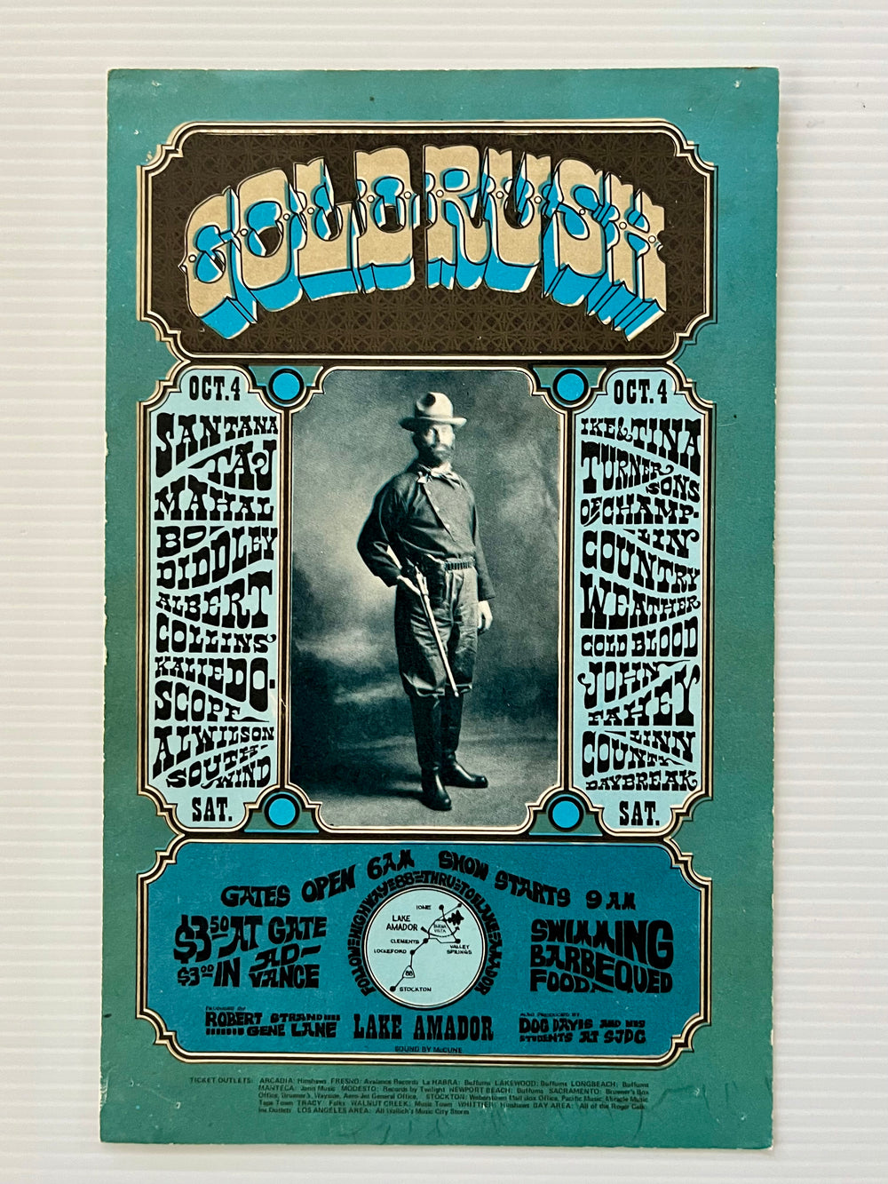 1969 Gold Rush Lake Amador Original Color Handbill AOR 3.23 Santana Taj Mahal