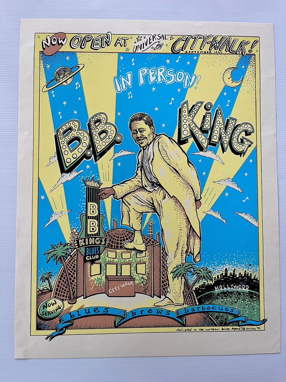 B.B. King 1994 Universal CityWalk Grand Opening Poster Emek Blues Club Los Angeles