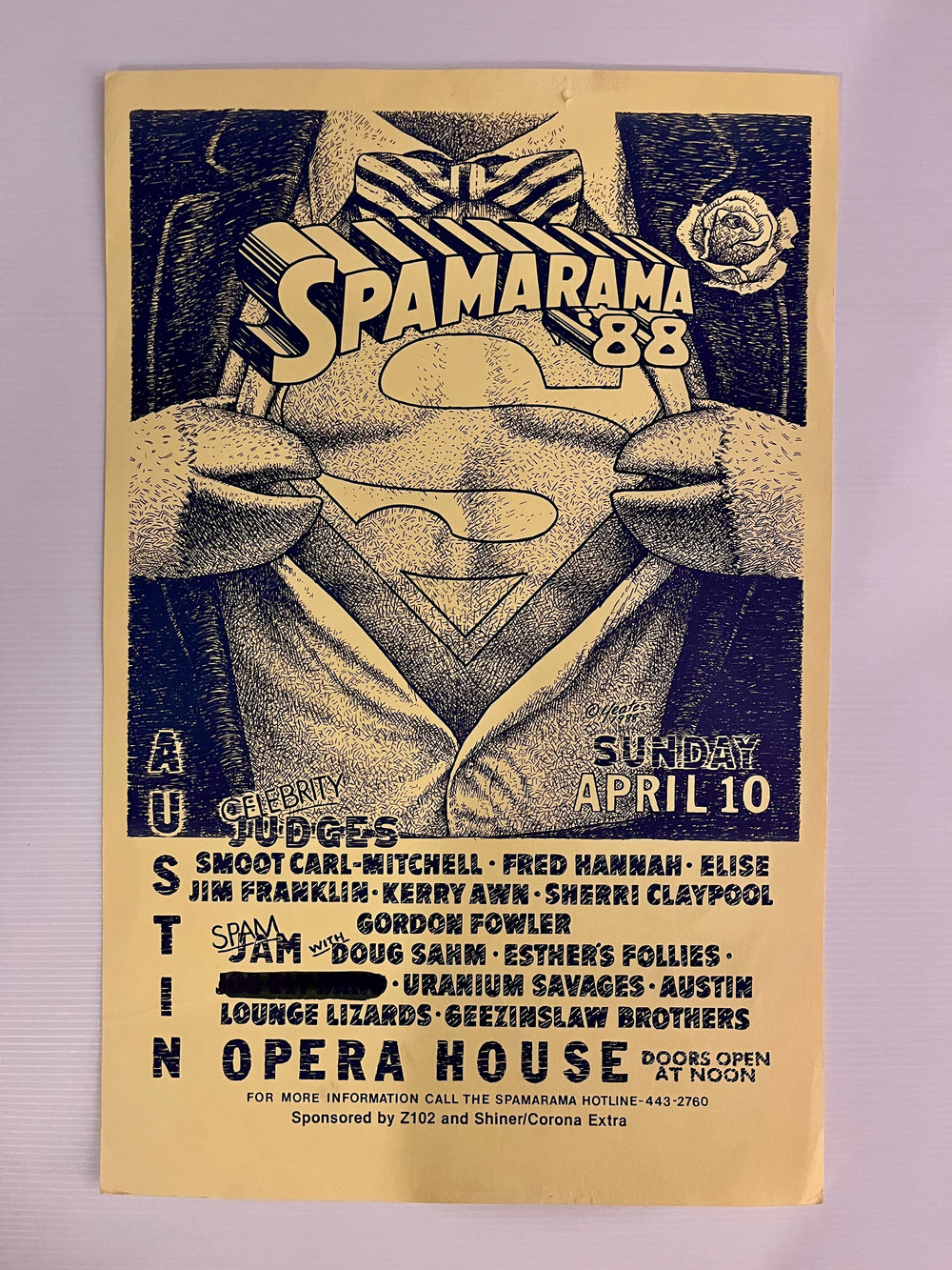 1988 SPAMARAMA Austin Opera House Original Poster Doug Sahm Sam Yeates Texas