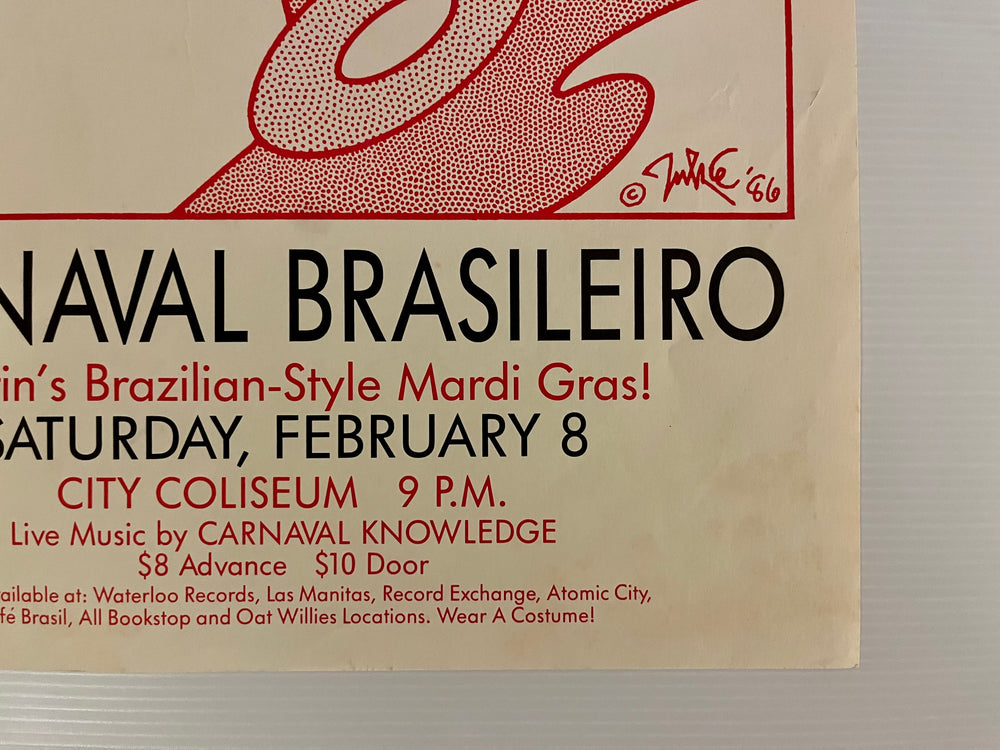 Vintage 1986 Carnaval Brasileiro Poster Austin Texas City Coliseum Guy Juke Art
