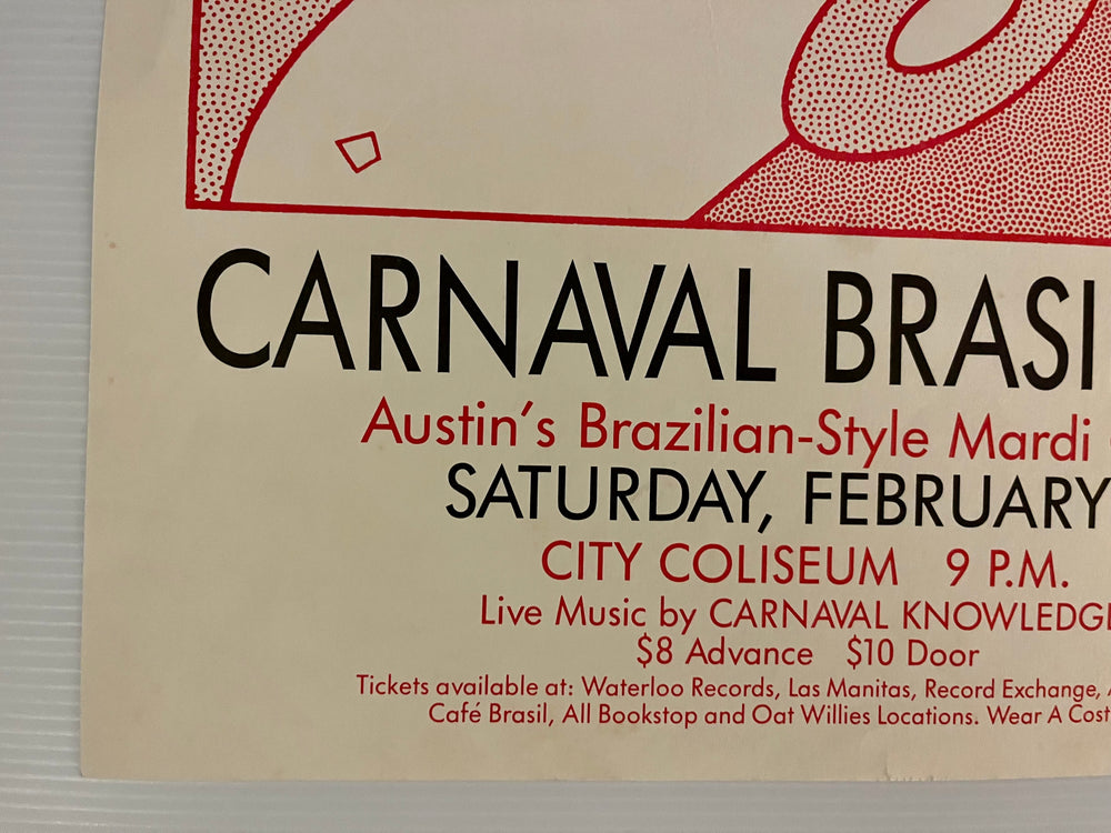 Vintage 1986 Carnaval Brasileiro Poster Austin Texas City Coliseum Guy Juke Art