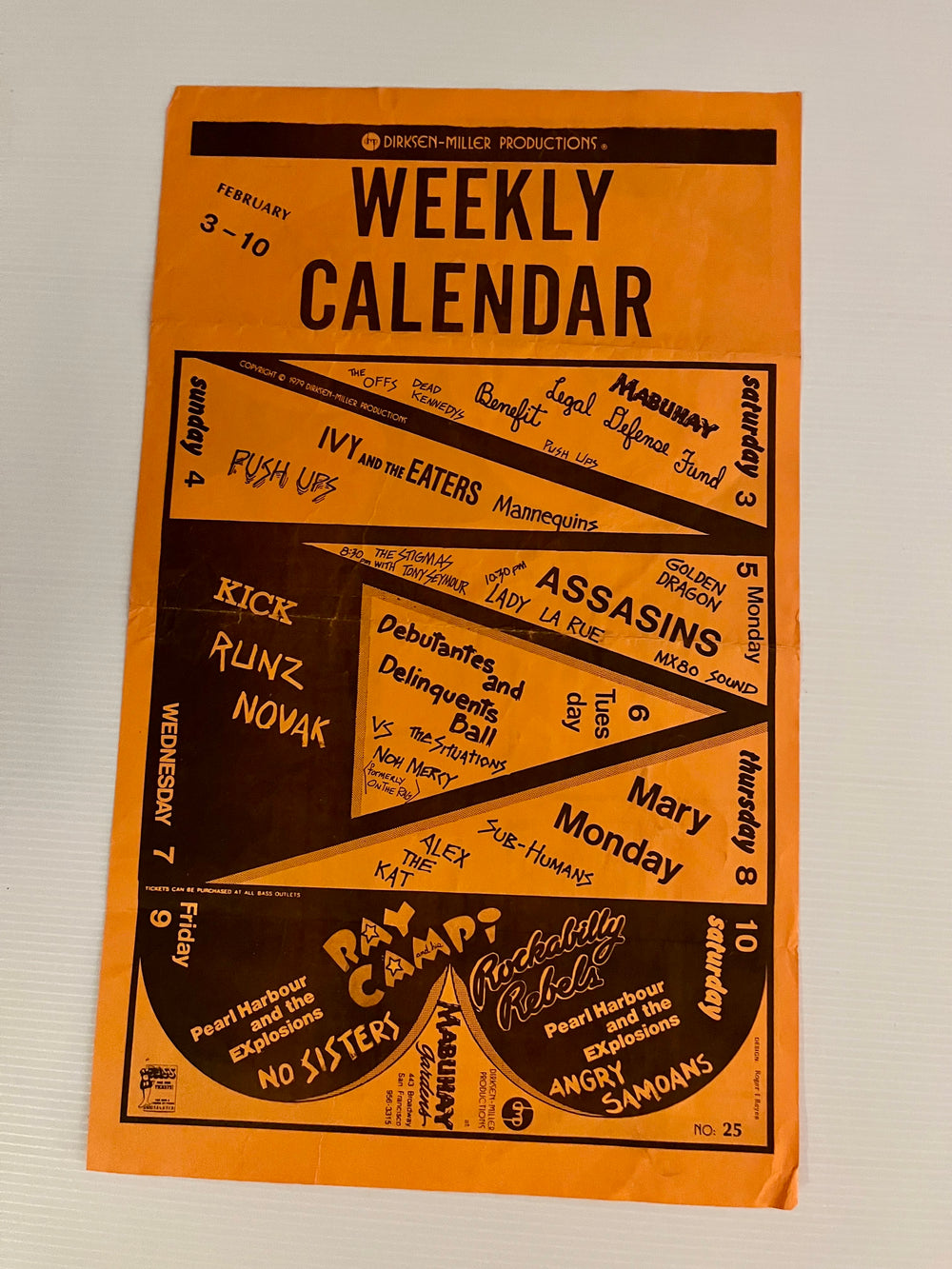 Rare Vintage 1979 Double-Sided San Francisco Punk Flyer — Mabuhay Gardens Calendar (Dead Kennedys, Angry Samoans, MX80) & Komputer Kompulation Hot Ten Record Chart (Feb 1979)