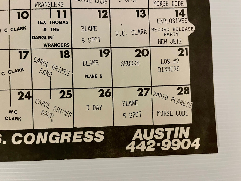 Vintage Continental Club Austin, TX Monthly Calendar Concert Poster (February 1981 / 1982)
