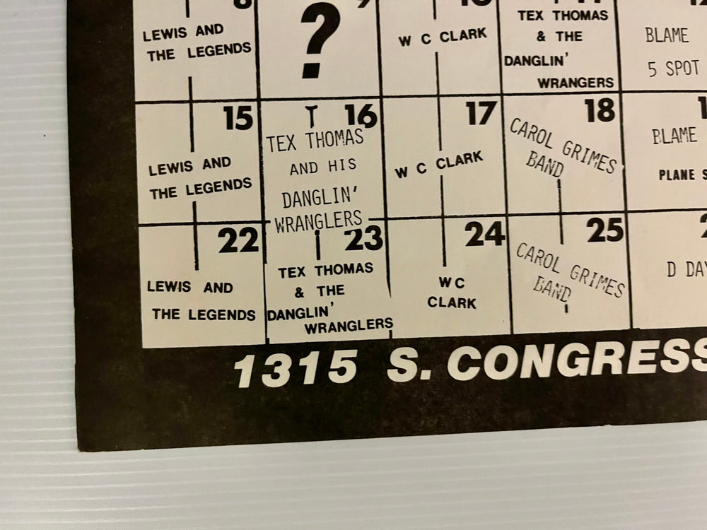 Vintage Continental Club Austin, TX Monthly Calendar Concert Poster (February 1981 / 1982)