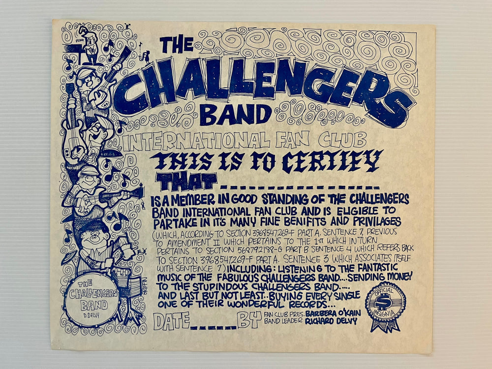 1962 The Challengers Band International Fan Club Certificate Richard Delvy Surf