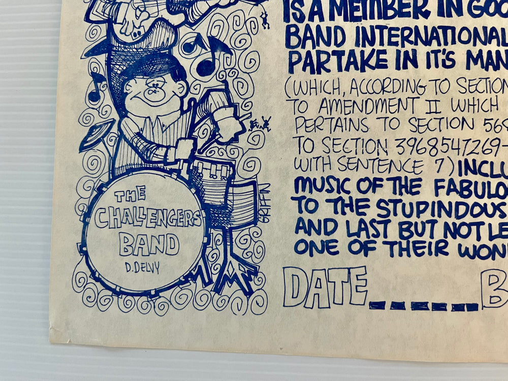 1962 The Challengers Band International Fan Club Certificate Richard Delvy Surf