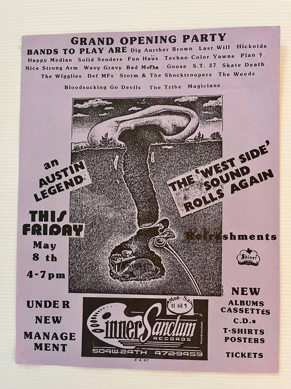 1987 Inner Sanctum Records Austin Concert Flyer Hickoids Skate Death Jim Franklin