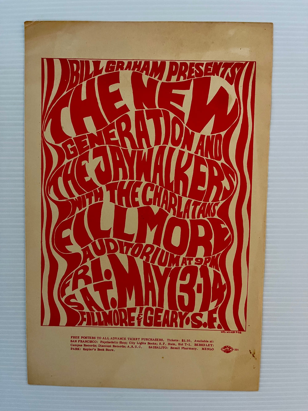 1966 BG-6 Wes Wilson Fillmore Original Handbill Charlatans New Generation Jaywalkers