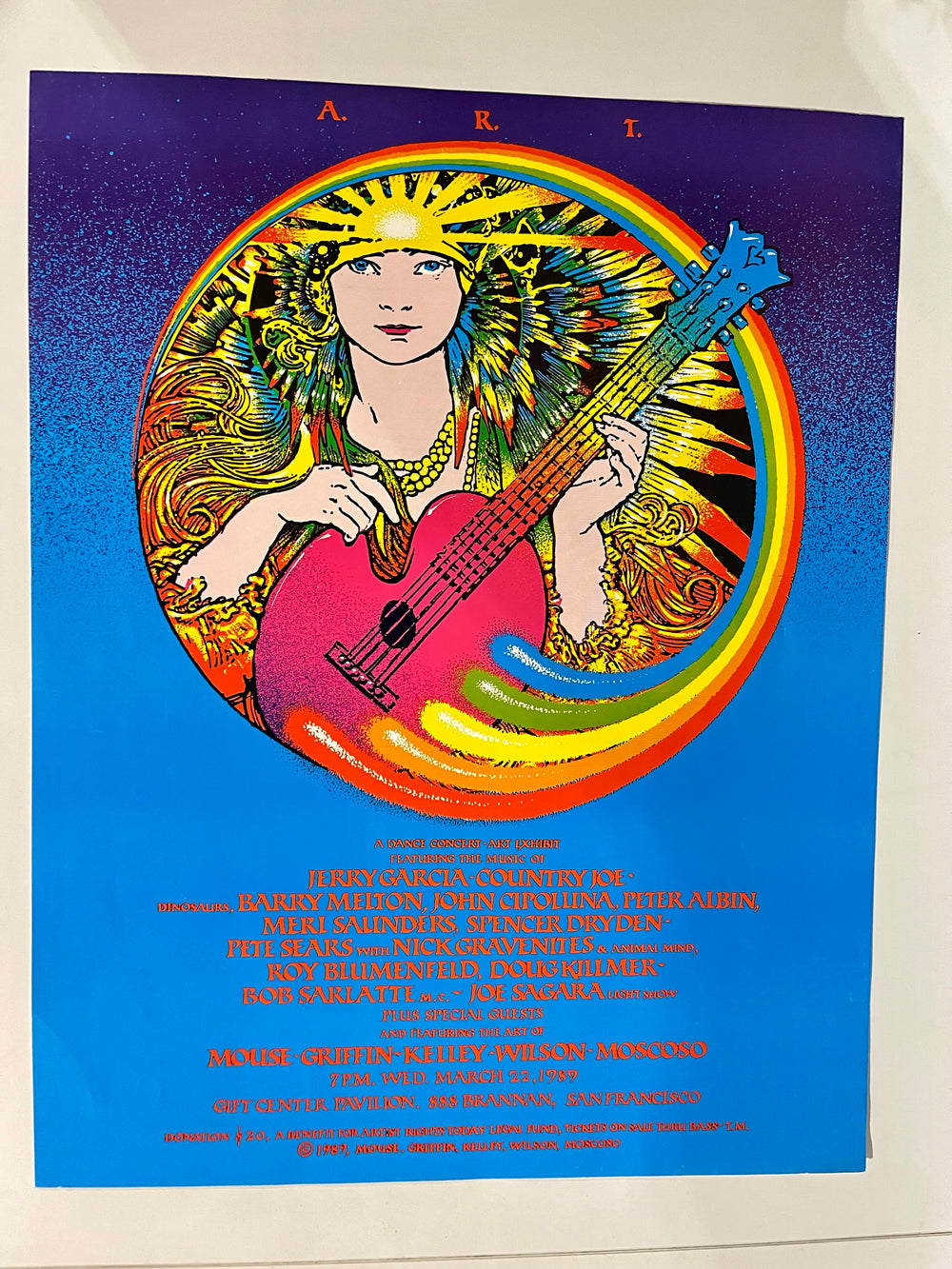 1989 Jerry Garcia Artists Rights Today Concert Poster – Griffin Mouse Kelley Wilson Moscoso
