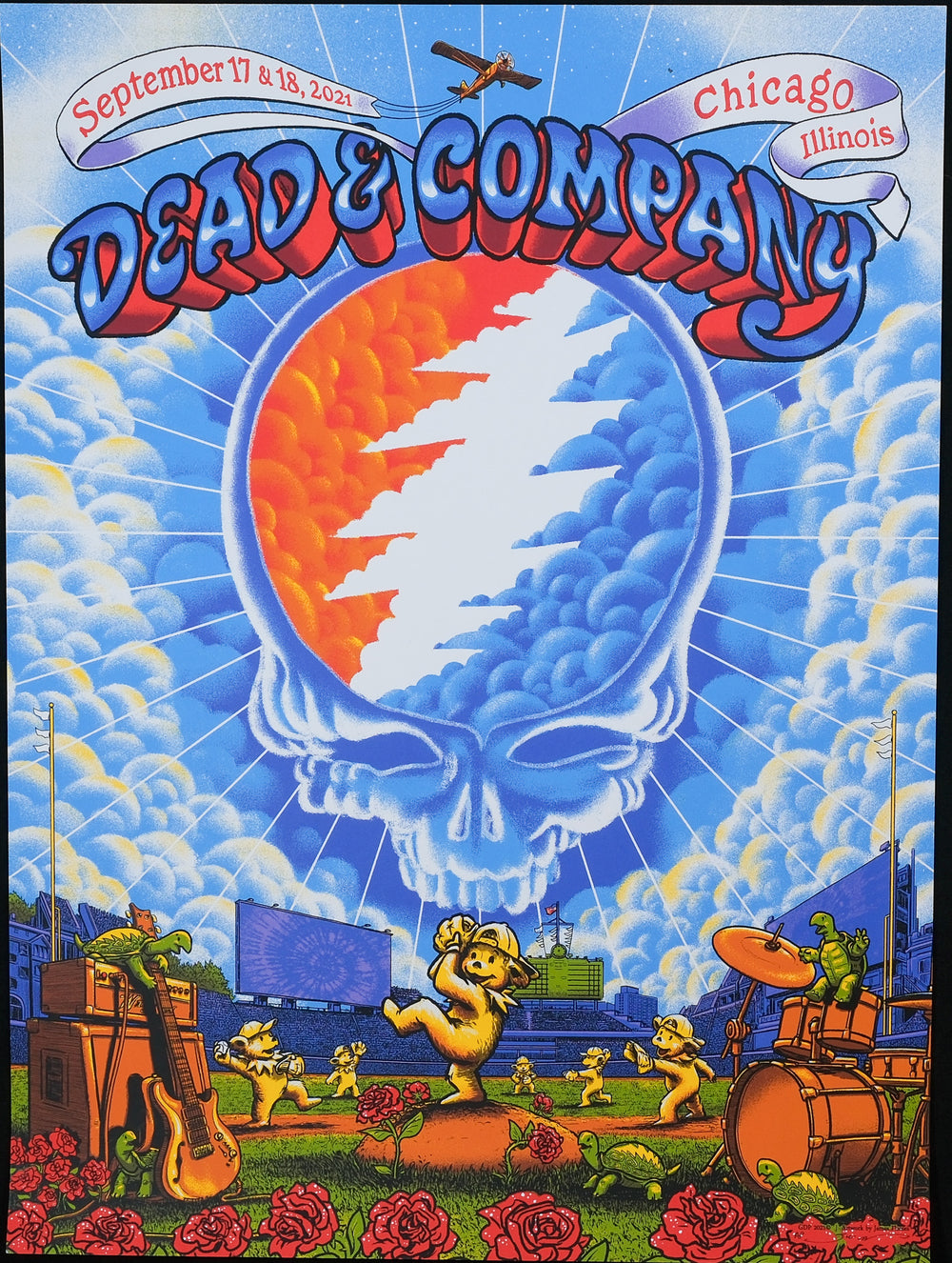 james flames dead and company poster with skull and lightning boat