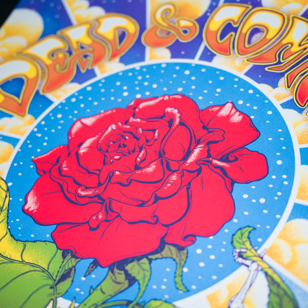 close up of james flames dead and company poster with rose