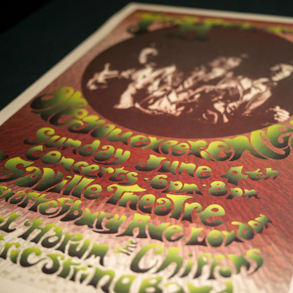 close up of jimi hendrix concert poster 