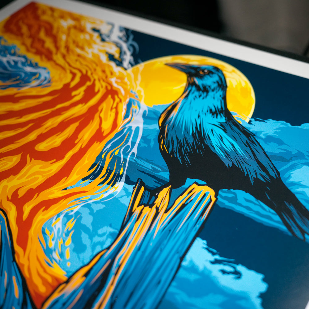 close up of ken taylor pearl jam concert poster with crow