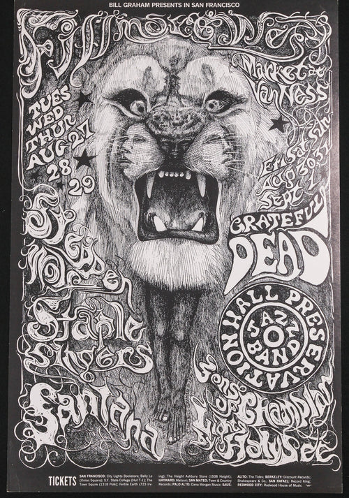 lee conklin grateful dead concert poster with black and white lion 