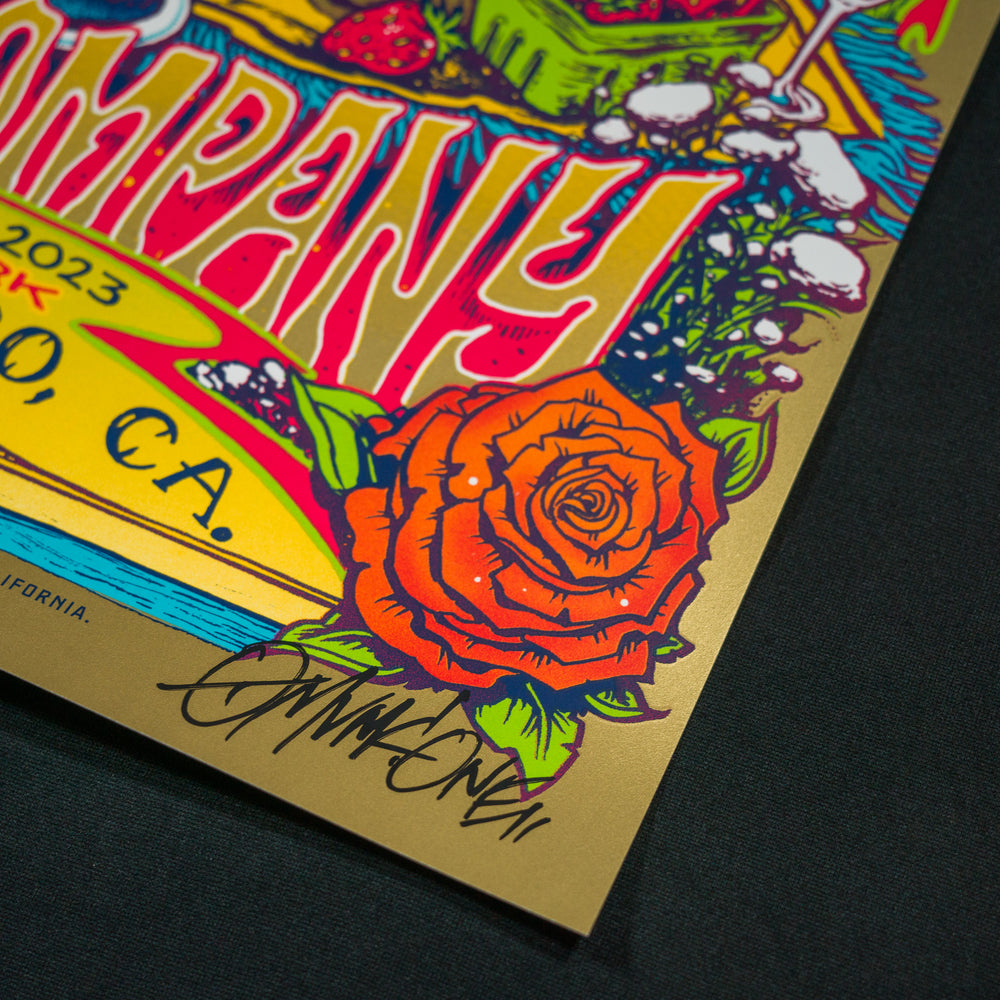 close up of Munk One Dead and Company concert poster with rose