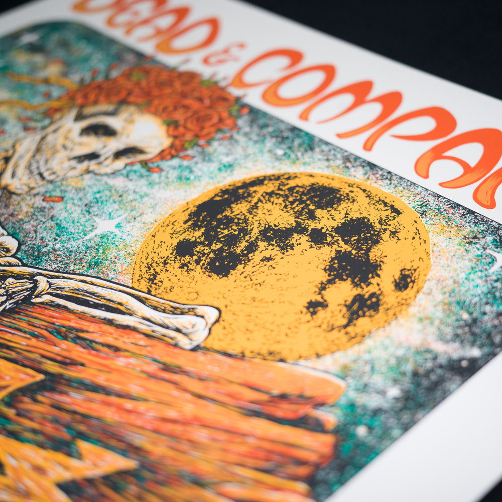 close up of Nathaniel Deas Dead and Company 2021 Red Rocks Concert Poster with moon