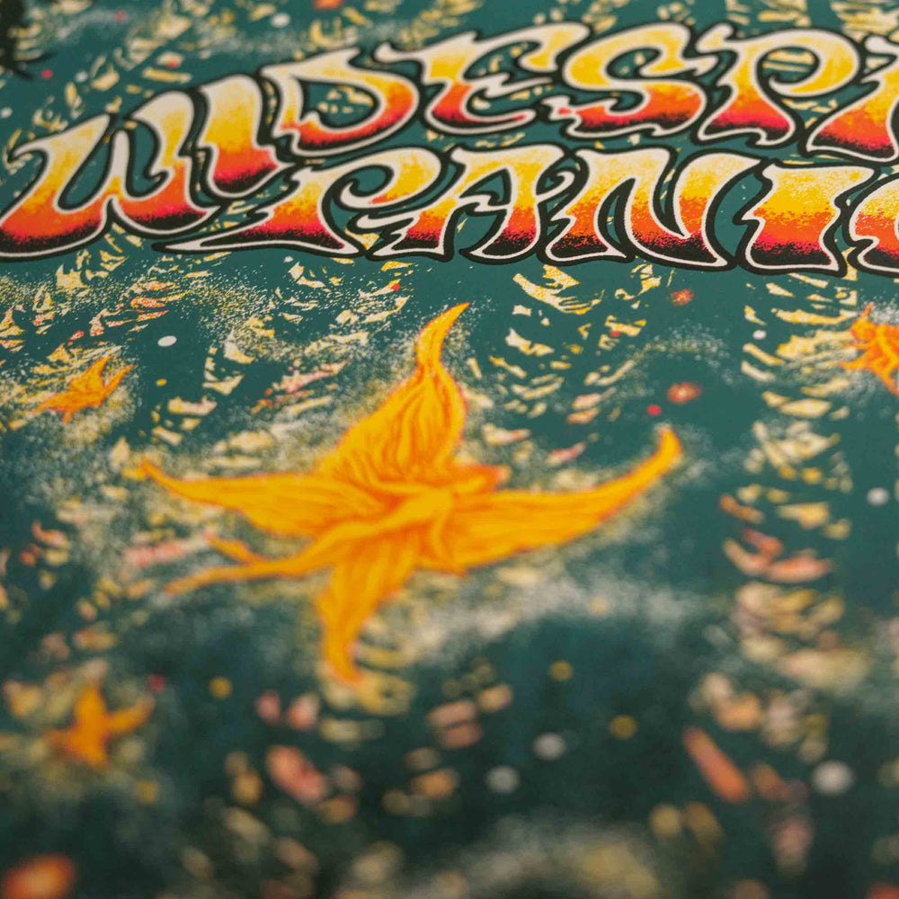 close up of Nathaniel Deas Widespread Panic 2023 Poster with flower