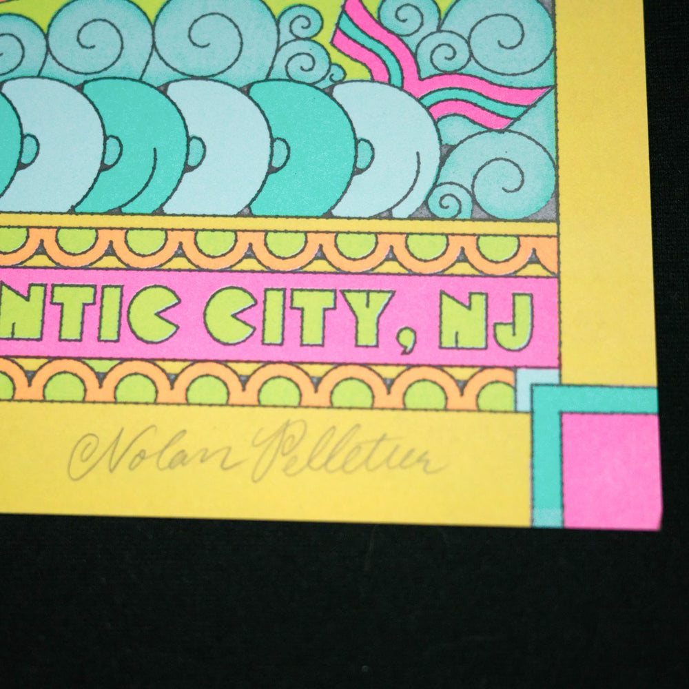 close up of Nolan Pelletier Phish 2022 AtlanticCity Poster with artist name 