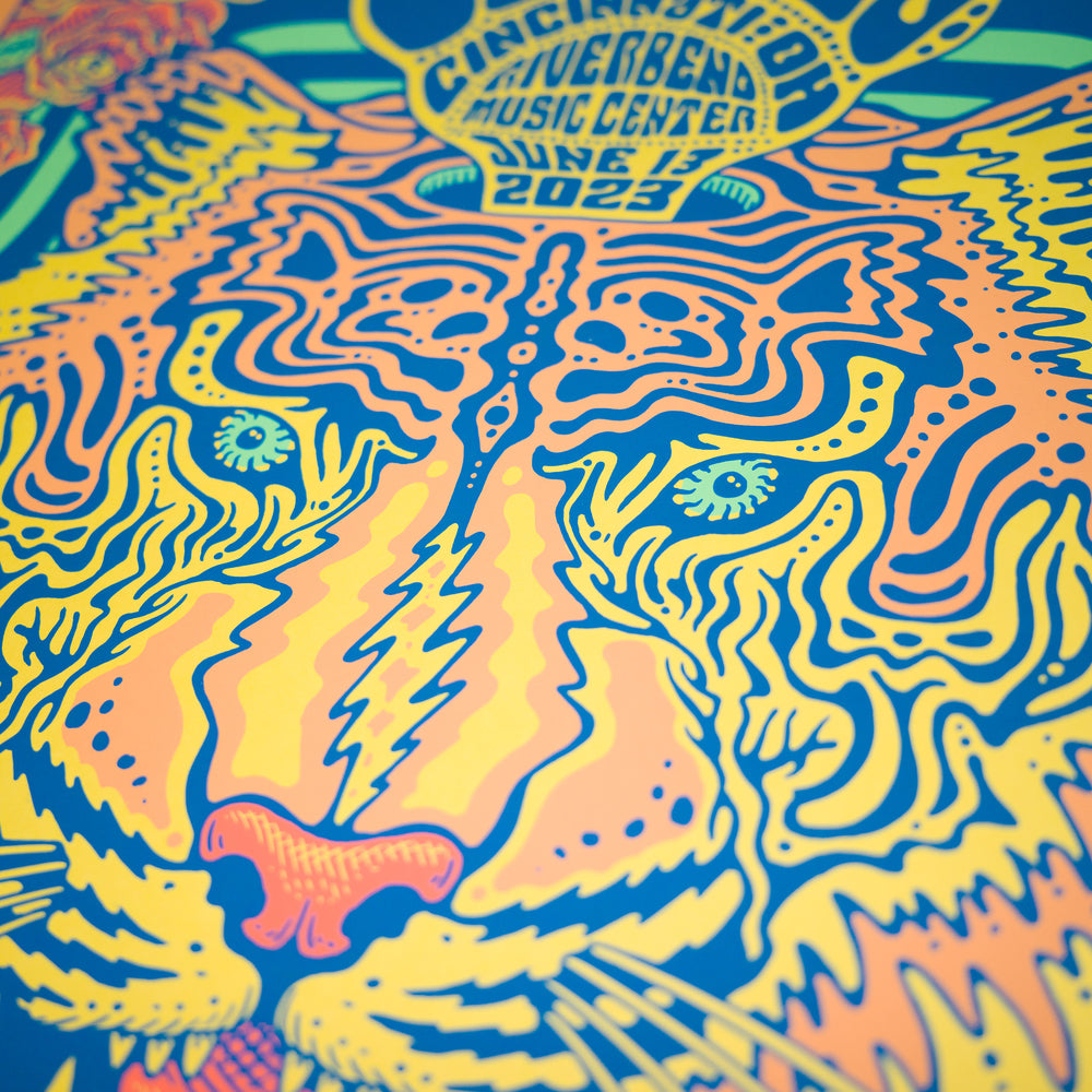 close up of Owen Murphy DeadandCompany 2023 Cincinnati Concert Poster with lion