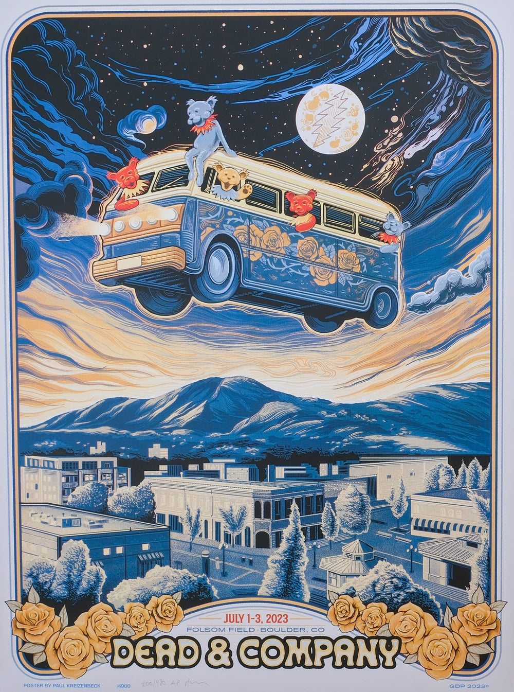 Paul Kreizenbeck Dead and Company 2023 Boulder Concert Poster with flying van