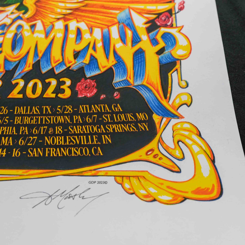 close up of right lower corner Dead and Company poster showing the artist signature