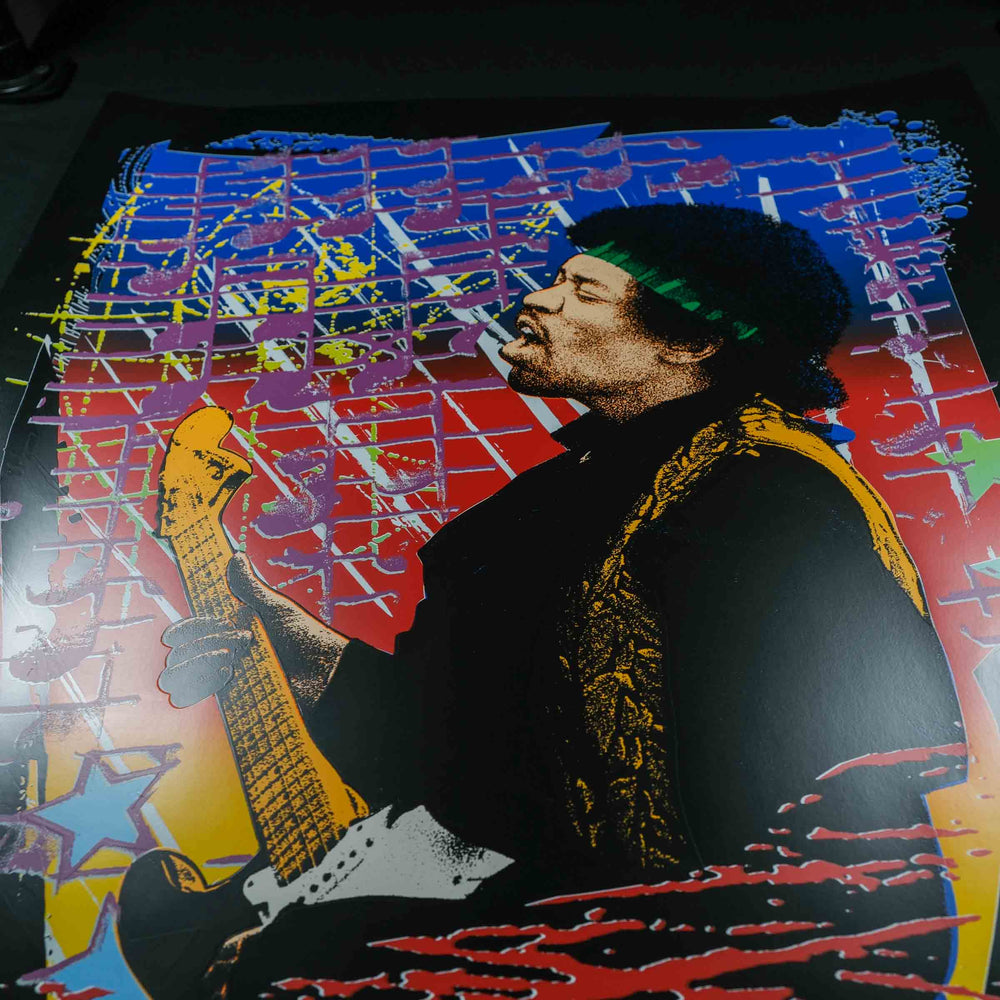 close up of rare dead concert poster with jimi hendrix