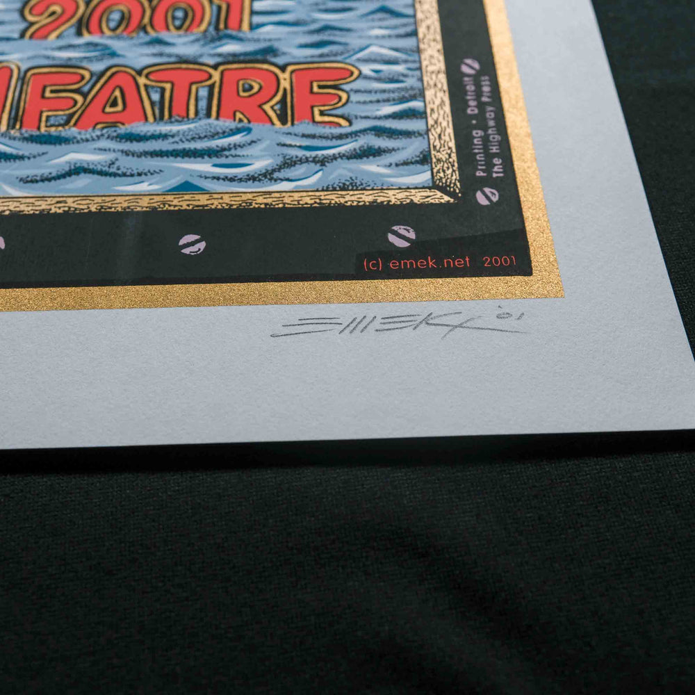 close up of emek rare dead concert poster with artist signature