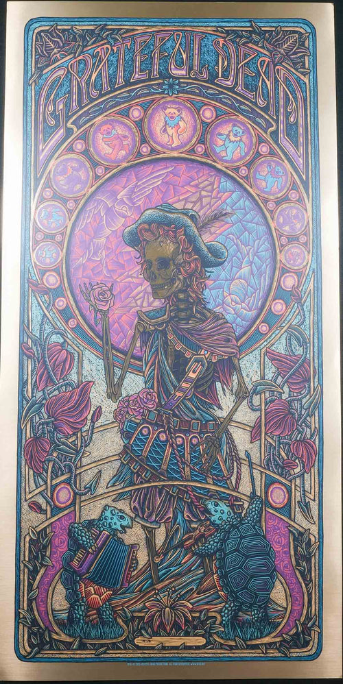 rare dead concert poster with golden skeleton 