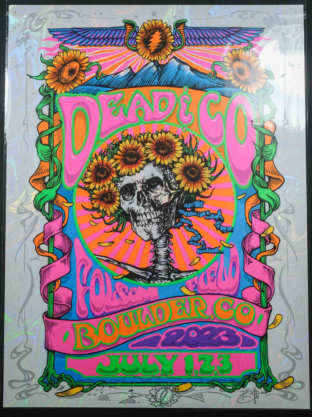 richard biffle rare dead concert poster with skeleton and flowers