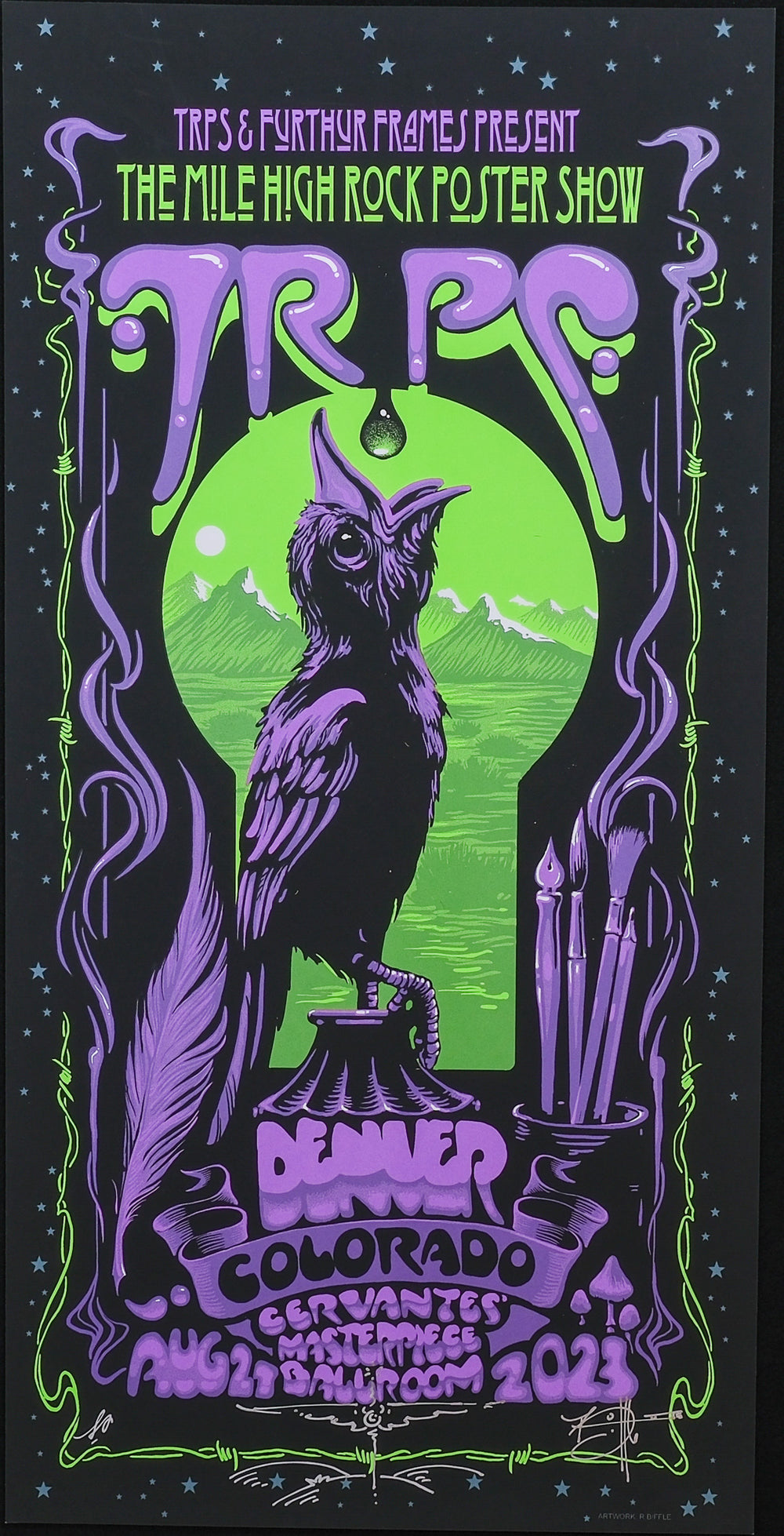 Richard Biffle 2023 TRPS Mile High Rock Show Poster with purple crow