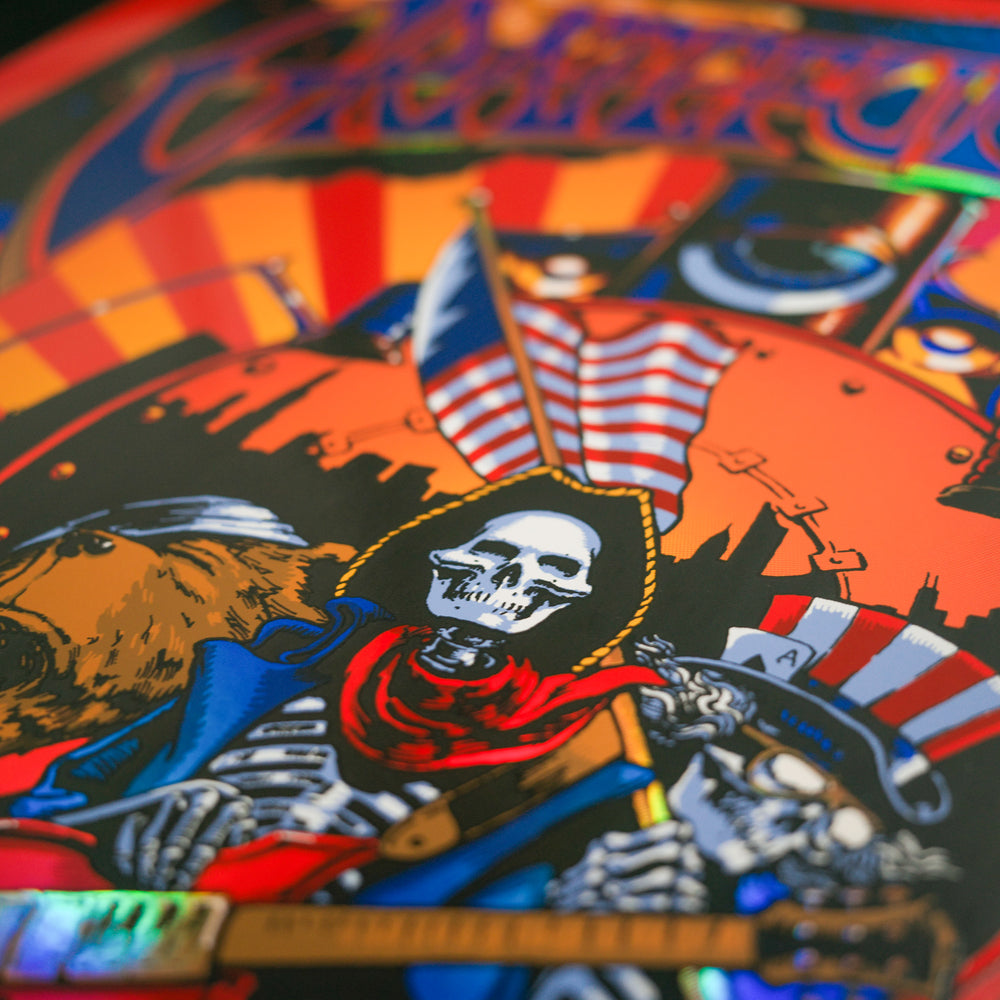 close up of Richard Biffle Grateful Dead 2015 Concert Poster with skeleton