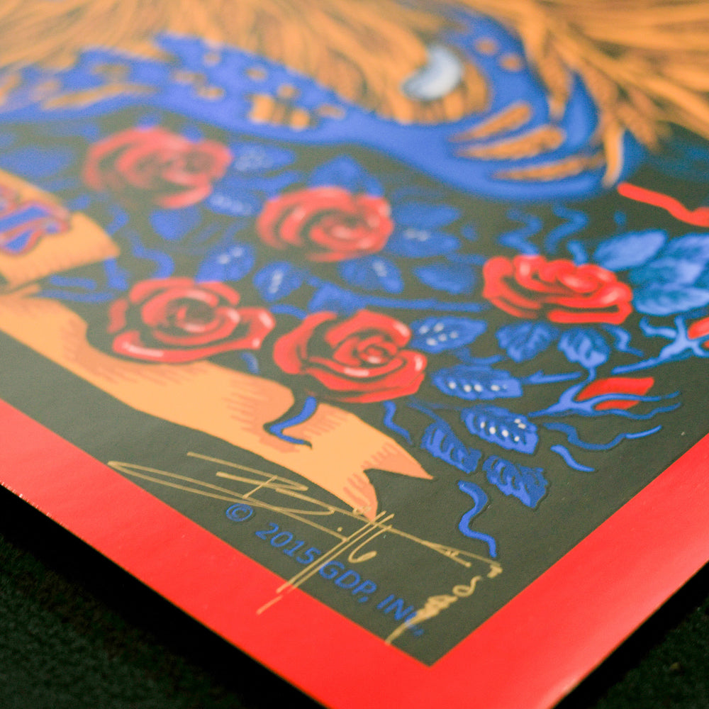 close up of Richard Biffle Grateful Dead 2015 Concert Poster with roses