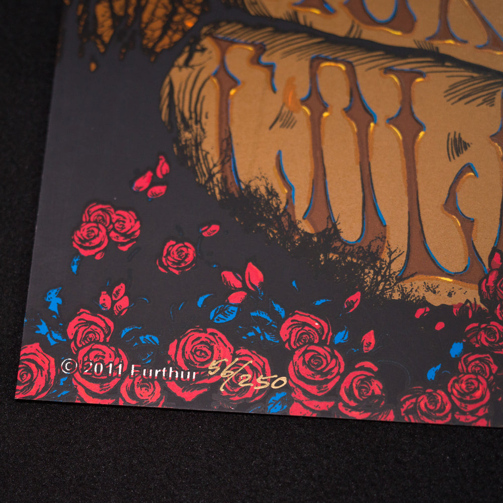 close up of RichardBiffleGratefulDeadFurthurDenver2011Poster with flowers and number 56 of 250