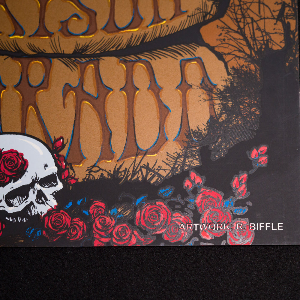 close up of RichardBiffleGratefulDeadFurthurDenver2011Poster with roses