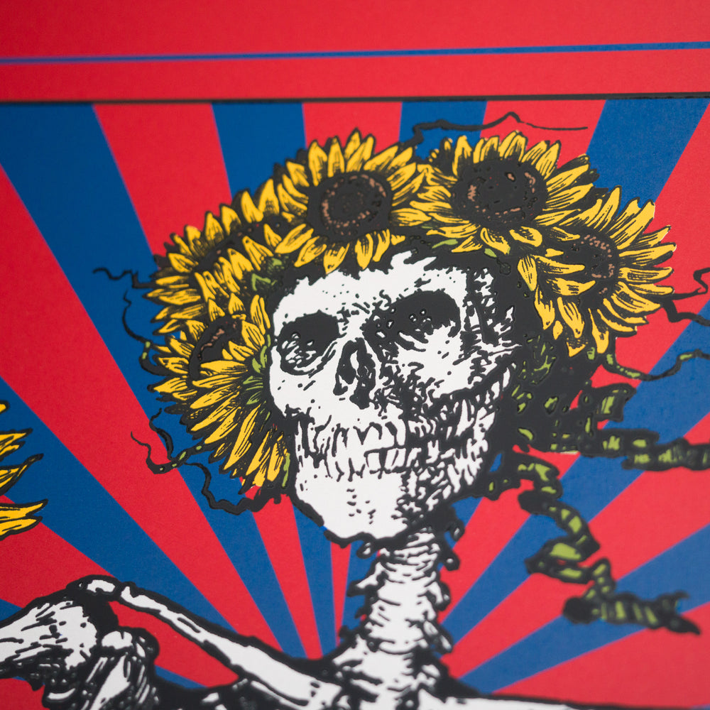 close up of RichardBiffleGratefulDeadFurthurPoster with skeleton