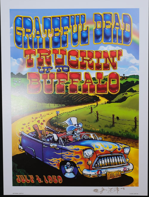 RichardBiffleGratefulDead_Trucking_uptoBuffalol_2015ConcertPoster with skeleton in car