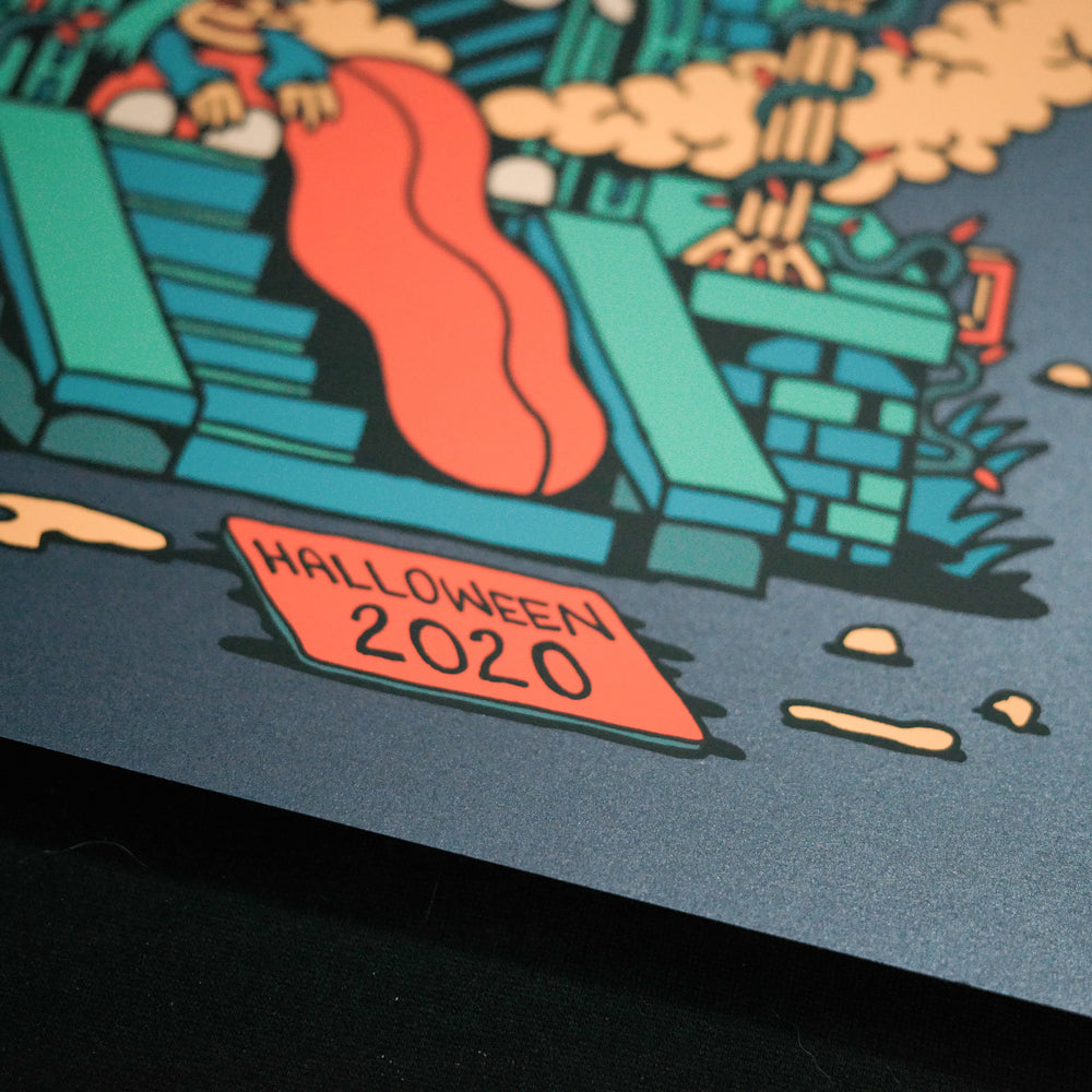 close up of RobCorradettiPhish2022Poster with halloween 2020 sign