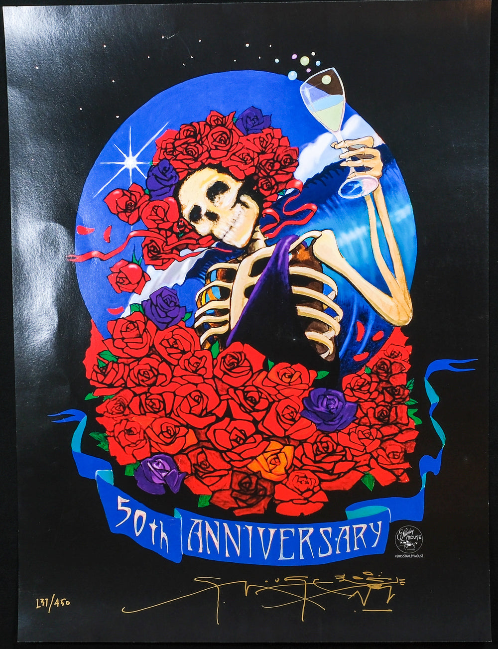 StanleyMouseGratefulDead50thAnniversaryPoster with skeleton and flowers