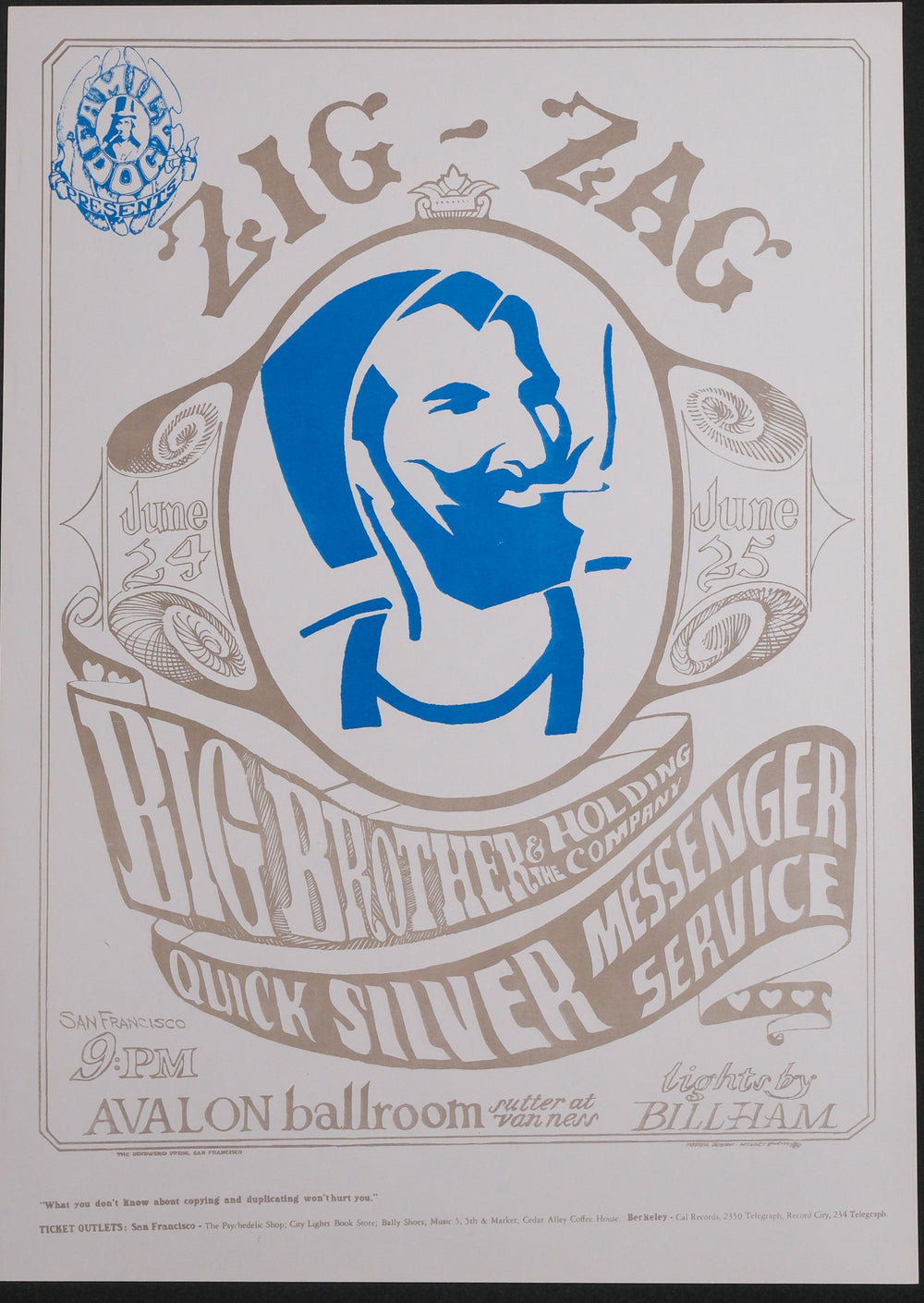 StanleyMouseandAltonKelleyQuicksilver1966SanFranciscoConcertPoster with blue man and white background 