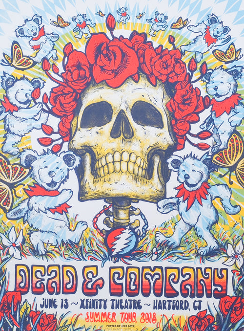 zeb love dead and company concert poster with skull and flower